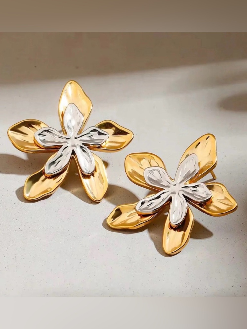 Flower Stud Earrings – Two-Tone Gold & Silver